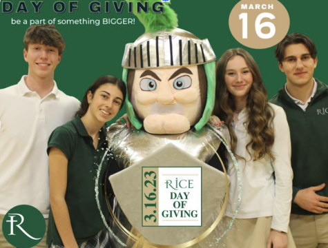 From left to right: Wilfred St. Francis, Kate Larkin, Hannah Cunningham, Guillaume Bouramia posing for a Rice Day of Giving poster. (Photo/Rice)