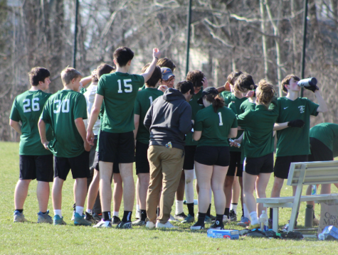 The Ultimate Frisbee Team at their home game versus Mount Mansfield Union High School on April 10, 2023. (Photo/Sydney Adreon)