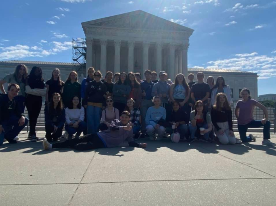 The Rice Memorial High School Music Department on their trip to Washington DC, standing in front of the Supreme Court of the United States on Monday, April 24, 2023. (Photo/Jeff Thompson)
