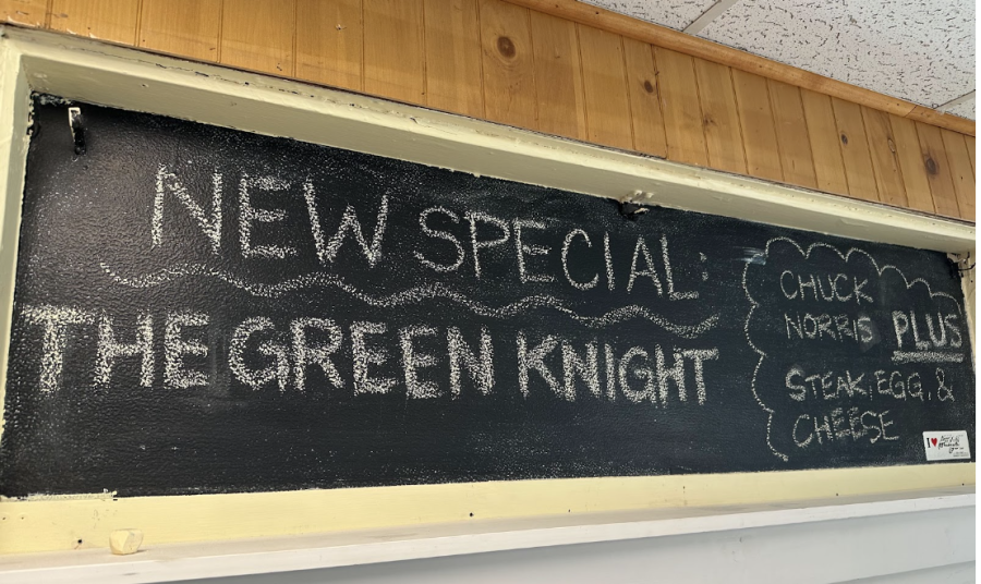 The chalkboard at Handy’s Lunch displaying the Green Knight special.(Photo/LoganForcier)
