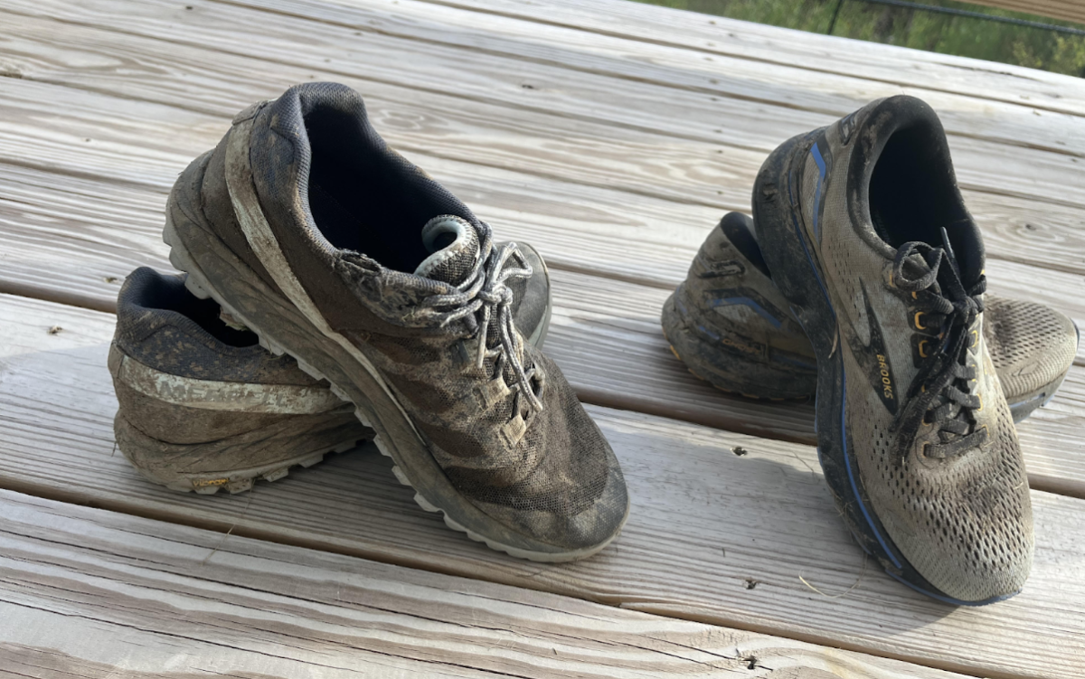 Muddy shoes resulting from the cross-country race held at Champlain Valley Union High School meet on Saturday, August 26, 2023. (Photo/Marissa Cross)