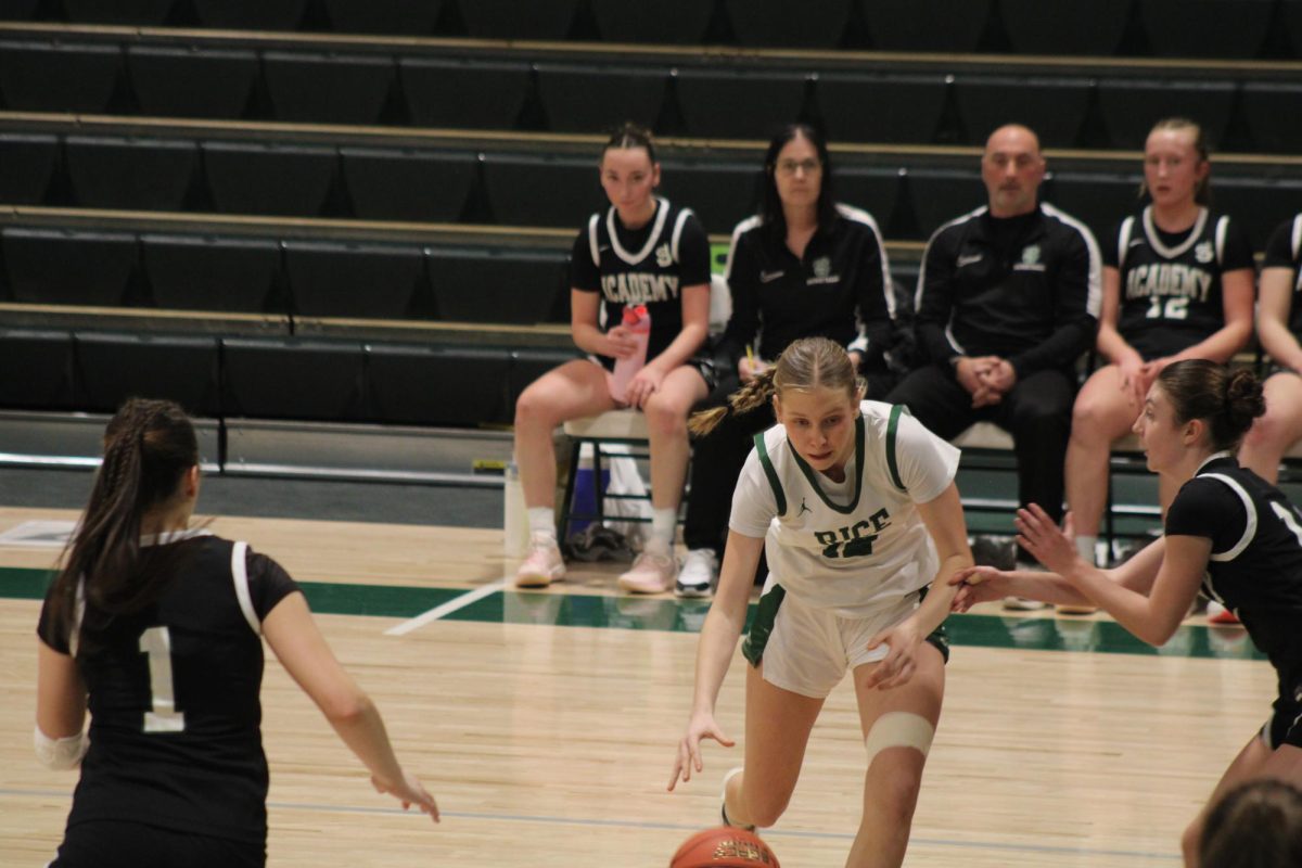 Sophomore Savannah Nelson dribbles in to the paint, February 17, 2026.