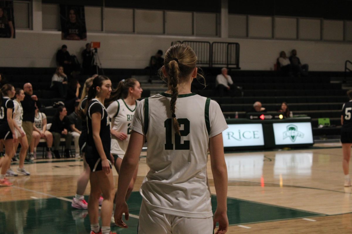 Sophomore Savannah Nelson on defense against the St. Johnsbury Hilltoppers.