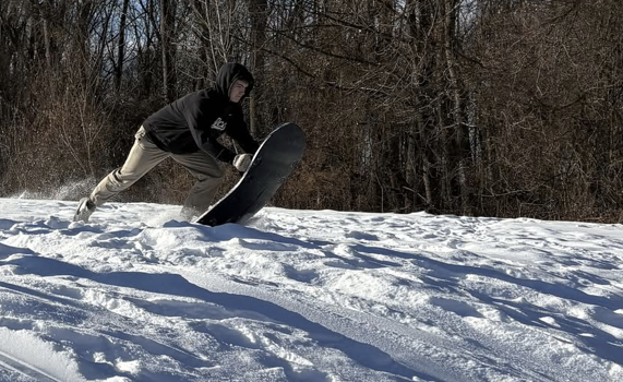 Aiden Rivait sledding at Rice. (Photo/Megan Shrestha)